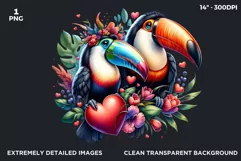 Valentines Day clipart, toucans couple Clipart, Birds png Product Image 2