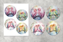 Love Birds Watercolor Round Coaster, digital collage sheet Product Image 2