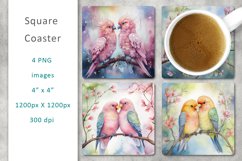 love birds watercolor square coaster, digital collage sheet Product Image 1