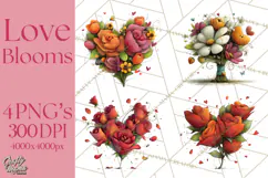 Romantic Valentine Florals PNG Clip Art, Roses, Peonies Png Product Image 1