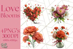 Romantic Valentine Florals PNG Clip Art, Roses, Peonies Png Product Image 1