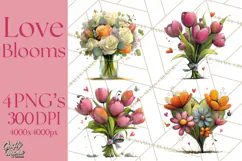 Romantic Valentine Florals PNG Clip Art, Roses, Peonies Png Product Image 1
