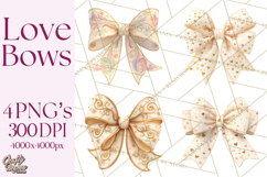 Valentine Bow PNG, Glitter Striped Heart Ribbon Clipart Product Image 1