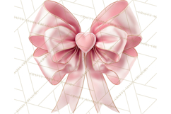 Valentine Bow PNG, Glitter Striped Heart Ribbon Clipart Product Image 3