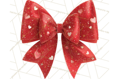 Valentine Bow PNG, Glitter Striped Heart Ribbon Clipart Product Image 5