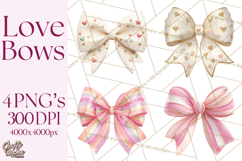 Valentine Bow PNG, Glitter Striped Heart Ribbon Clipart Product Image 1