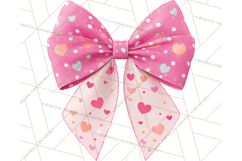 Valentine Bow PNG, Glitter Striped Heart Ribbon Clipart Product Image 3