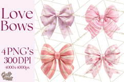 Valentine Bow PNG, Glitter Striped Heart Ribbon Clipart Product Image 1