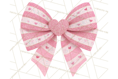 Valentine Bow PNG, Glitter Striped Heart Ribbon Clipart Product Image 3