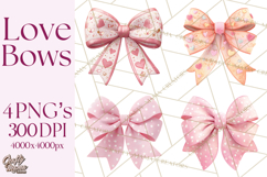 Valentine Bow PNG, Glitter Striped Heart Ribbon Clipart Product Image 1