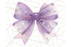 Valentine Bow PNG, Glitter Striped Heart Ribbon Clipart Product Image 2