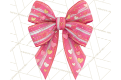 Valentine Bow PNG, Glitter Striped Heart Ribbon Clipart Product Image 5