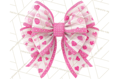 Valentine Bow PNG, Glitter Striped Heart Ribbon Clipart Product Image 2