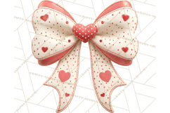 Valentine Bow PNG, Glitter Striped Heart Ribbon Clipart Product Image 3
