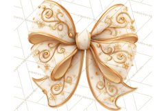 Valentine Bow PNG, Glitter Striped Heart Ribbon Clipart Product Image 4