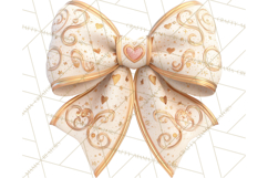 Valentine Bow PNG, Glitter Striped Heart Ribbon Clipart Product Image 3