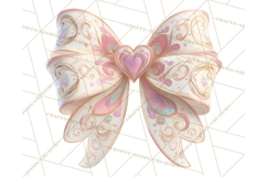 Valentine Bow PNG, Glitter Striped Heart Ribbon Clipart Product Image 4