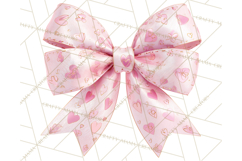 Valentine Bow PNG, Glitter Striped Heart Ribbon Clipart Product Image 5