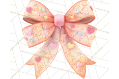 Valentine Bow PNG, Glitter Striped Heart Ribbon Clipart Product Image 3