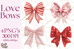 Valentine Bow PNG, Glitter Striped Heart Ribbon Clipart Product Image 1