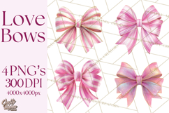 Valentine Bow PNG, Glitter Striped Heart Ribbon Clipart Product Image 1