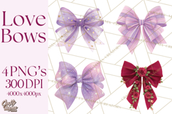 Valentine Bow PNG, Glitter Striped Heart Ribbon Clipart Product Image 1