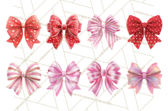 Valentine Bow PNG, Glitter Striped Heart Ribbon Clipart Product Image 3