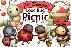 Love Bug Picnic Clipart PNG, Sweet Insect Valentine Clip Art Product Image 1