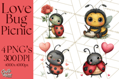 Love Bug Picnic Clipart PNG, Sweet Insect Valentine Clip Art Product Image 1