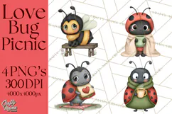 Love Bug Picnic Clipart PNG, Sweet Insect Valentine Clip Art Product Image 1