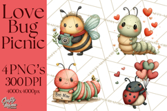 Love Bug Picnic Clipart PNG, Sweet Insect Valentine Clip Art Product Image 1