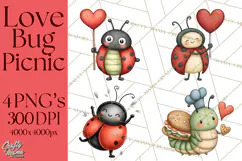 Love Bug Picnic Clipart PNG, Sweet Insect Valentine Clip Art Product Image 1