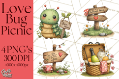 Love Bug Picnic Clipart PNG, Sweet Insect Valentine Clip Art Product Image 1