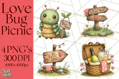 Love Bug Picnic Clipart PNG, Sweet Insect Valentine Clip Art Product Image 1