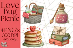 Love Bug Picnic Clipart PNG, Sweet Insect Valentine Clip Art Product Image 1