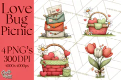 Love Bug Picnic Clipart PNG, Sweet Insect Valentine Clip Art Product Image 1