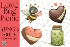 Love Bug Picnic Clipart PNG, Sweet Insect Valentine Clip Art Product Image 1