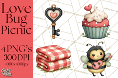Love Bug Picnic Clipart PNG, Sweet Insect Valentine Clip Art Product Image 1