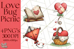 Love Bug Picnic Clipart PNG, Sweet Insect Valentine Clip Art Product Image 1