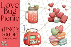 Love Bug Picnic Clipart PNG, Sweet Insect Valentine Clip Art Product Image 1