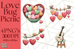 Love Bug Picnic Clipart PNG, Sweet Insect Valentine Clip Art Product Image 1