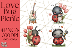 Love Bug Picnic Clipart PNG, Sweet Insect Valentine Clip Art Product Image 1