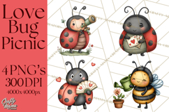 Love Bug Picnic Clipart PNG, Sweet Insect Valentine Clip Art Product Image 1