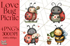 Love Bug Picnic Clipart PNG, Sweet Insect Valentine Clip Art Product Image 1
