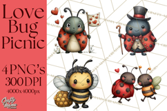 Love Bug Picnic Clipart PNG, Sweet Insect Valentine Clip Art Product Image 1
