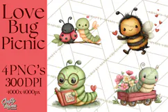 Love Bug Picnic Clipart PNG, Sweet Insect Valentine Clip Art Product Image 1