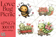 Love Bug Picnic Clipart PNG, Sweet Insect Valentine Clip Art Product Image 1