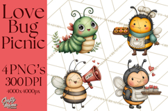 Love Bug Picnic Clipart PNG, Sweet Insect Valentine Clip Art Product Image 1