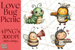 Love Bug Picnic Clipart PNG, Sweet Insect Valentine Clip Art Product Image 1