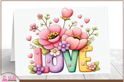 Floral LOVE png, Whimsical watercolor LOVE Flower png Product Image 3